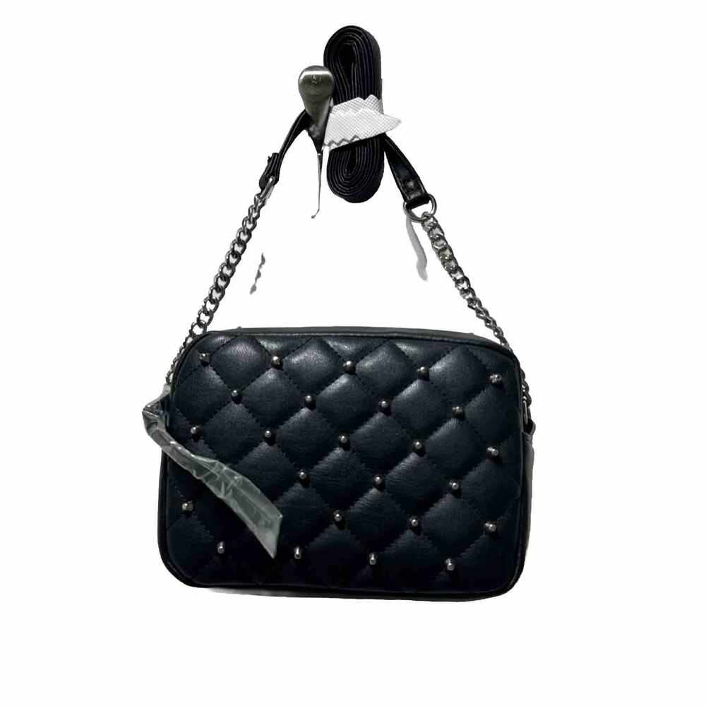 Rebecca Minkoff Black Quilted Studded Crossbody Bag NWT Chain Strap Vegan Leathe